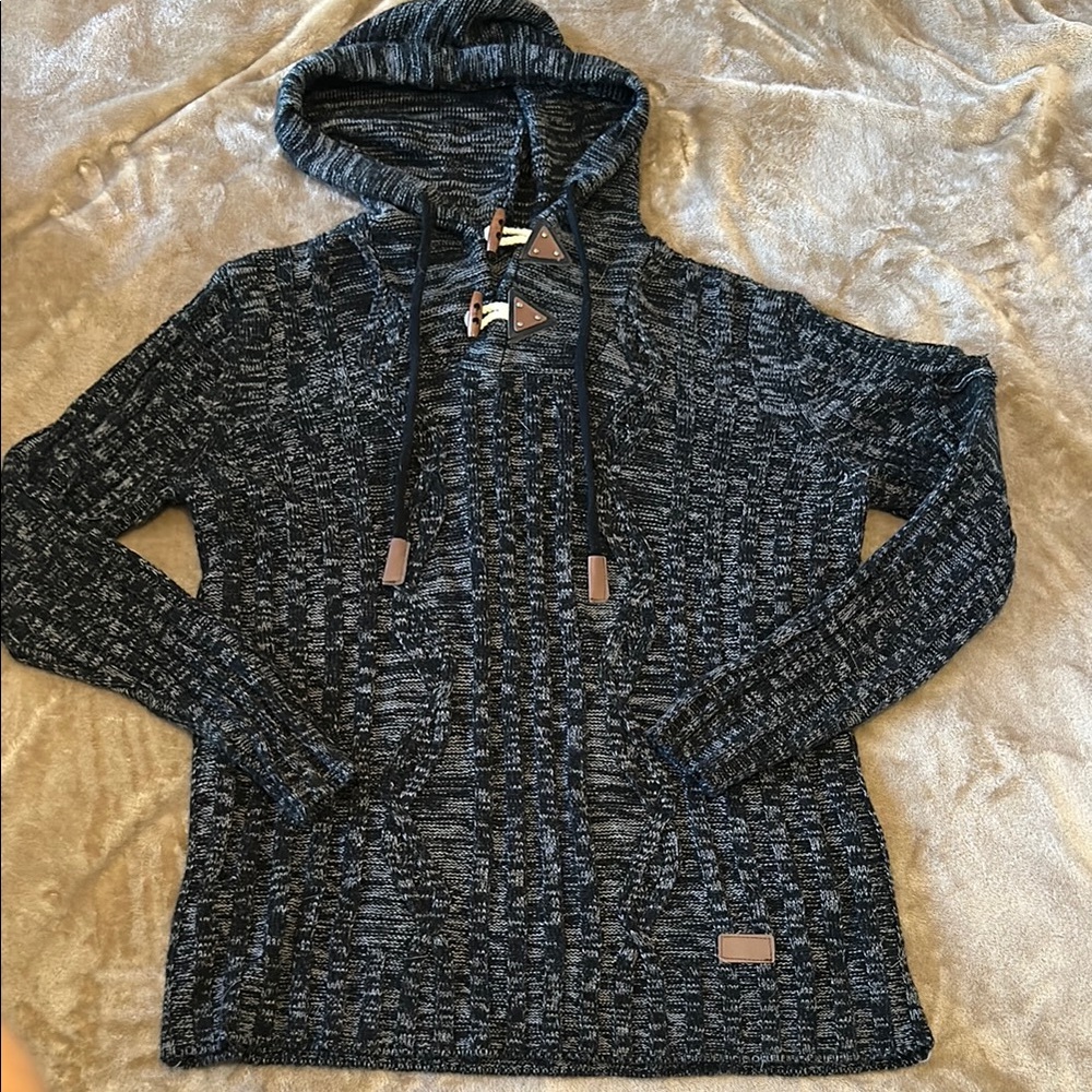 Men’s Cozy Black and Gray Knit Hoodie